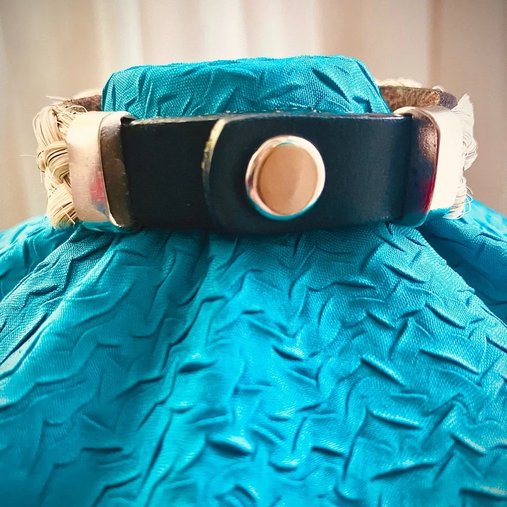Genuine oval turquoise stones bracelet, braided horse hair on a leather strap - Picture 8 of 10